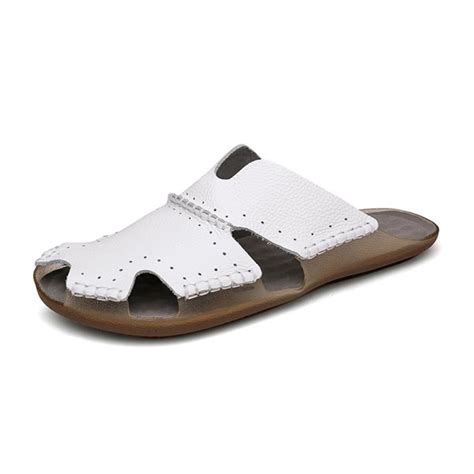 Men Casual Leather Beach Sandals Slippers Non Slip Closed Toe Outdoor