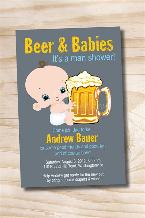 man shower beer  babies diaper party invitation printable