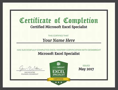 Microsoft Excel Free Certificate Ms Excel Certificate