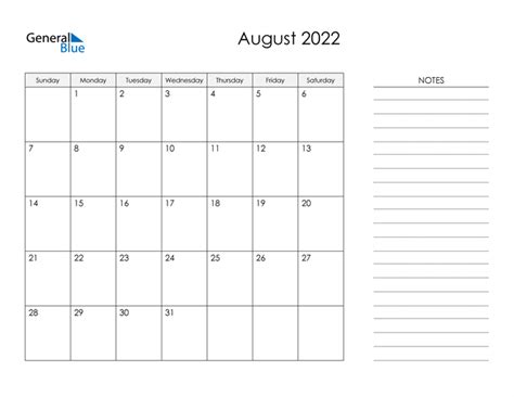 August 2022 Calendar Pdf Word Excel