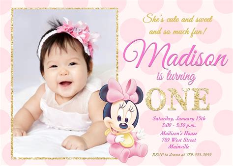 Minnie Mouse Pink And Gold Baby First Birthday One Year Party