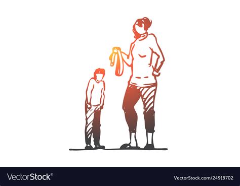 Son Mom Belt Punishment Angry Fear Concept Vector Image