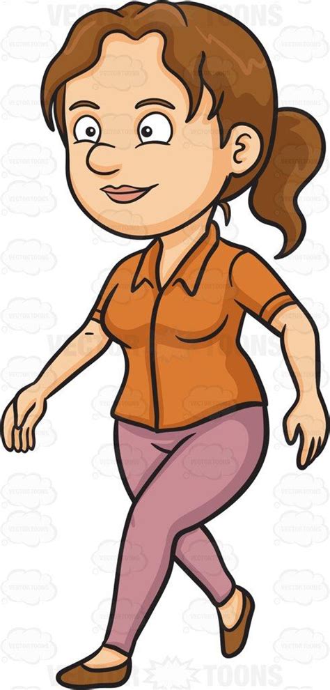 A Woman Walking Alone Walking Cartoon Women Orange Blouse
