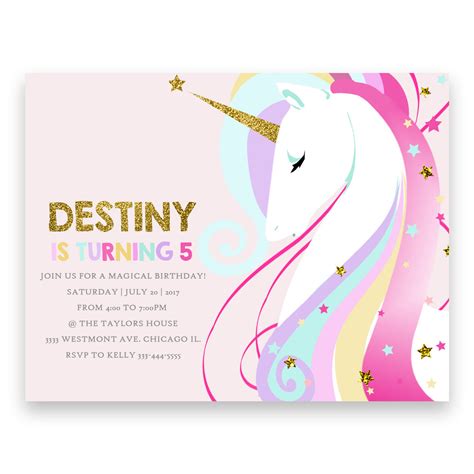 unicorn birthday invitation rainbow hair