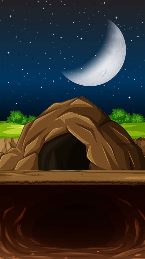 A Cave At Nigth Scene 549416 Vector Art At Vecteezy