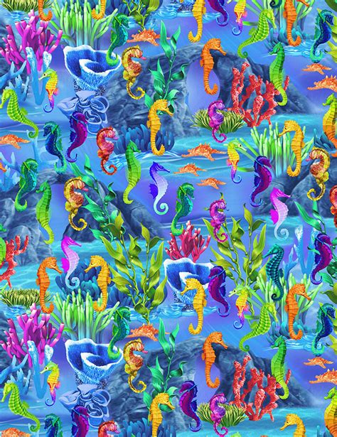 Timeless Treasures Sea Life Seahorses Sea Fabric 100 Cotton Fabric By