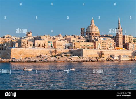 Valletta Malta Coastal Landscape Of The Maltese Capital City At Sunny
