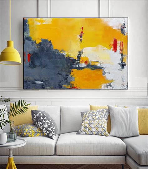 Yellow Abstract Paintinggray Abstract Artwhite Abstract Etsy In 2020 Grey Abstract Art