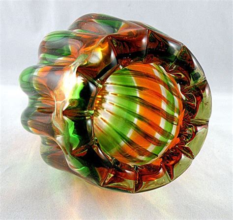 Japanese Glass Vase With Orange And Green Swirls From Osaka With
