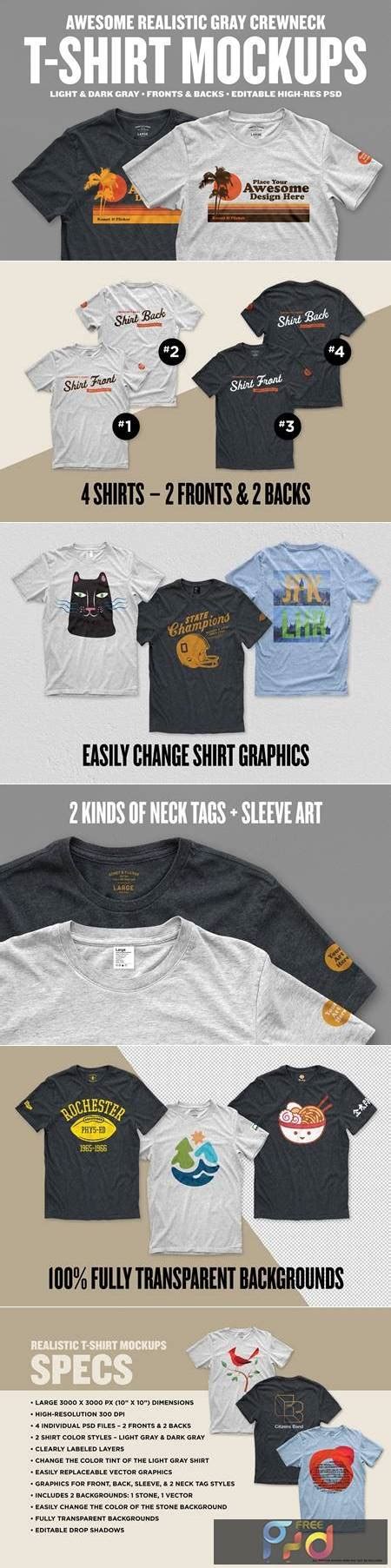 Download Realistic Blank Gray T-shirt Mockups 5815679 - FreePSDvn