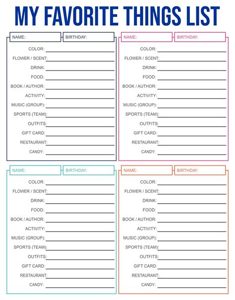 Best My Favorite Things Template Printable Pdf For Free At