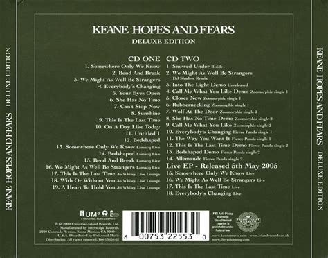 Carátula Trasera De Keane Hopes And Fears Deluxe Edition Portada