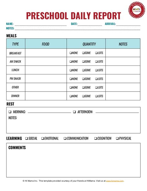 Free 2020 printable calendar, blank templates, coloring pages, & holidays. Preschool Daily Sheet