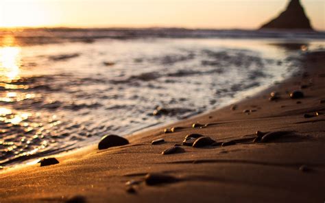 Wallpaper Sunlight Depth Of Field Sunset Sea Rock Shore Sand