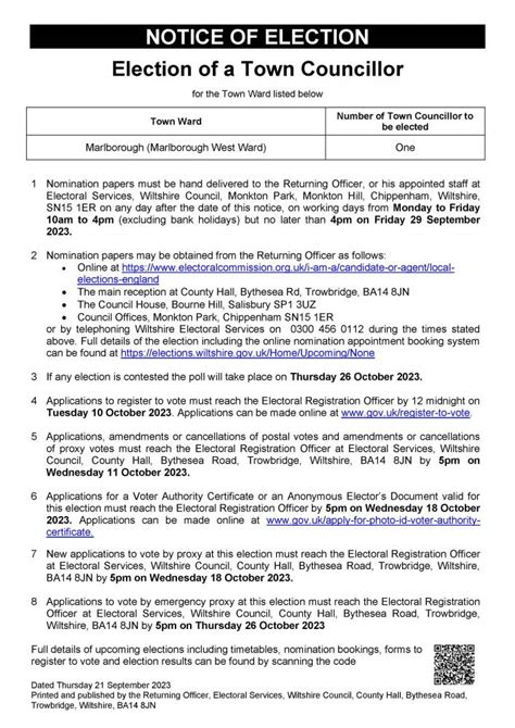 Marlborough Town Council Notice Of Election West Ward