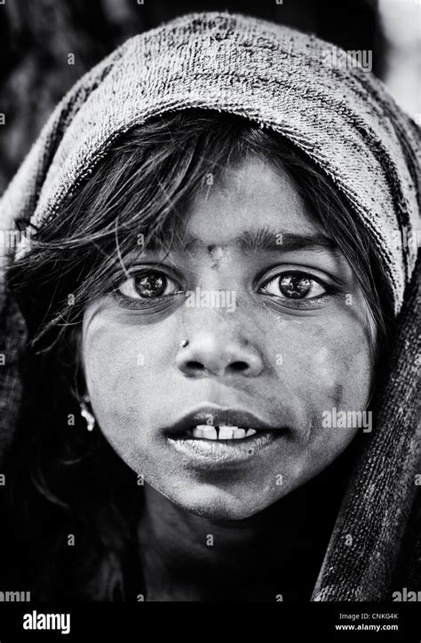 Poor Indian Beggar Girl Portrait Monochrome Stock Photo Alamy