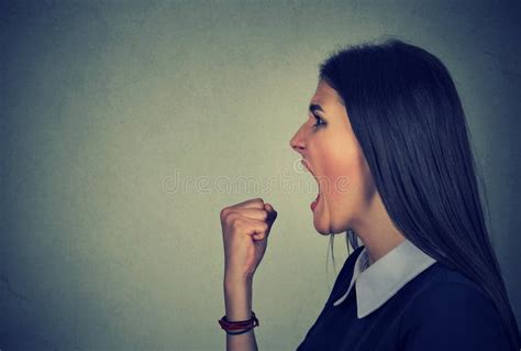 Side Profile Portrait Angry Young Woman Screaming Stock Image Image