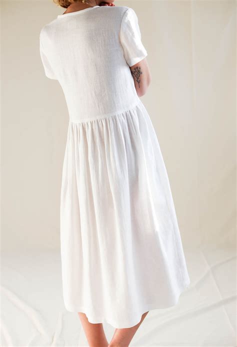 White Linen Wrap Dress Midi Linen V Neck Dress Handmade By Etsy