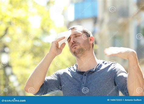 Stressed Man Sweating Suffering Heat Stroke A Warm Day Stock Image
