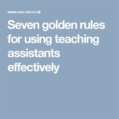 Seven Golden Rules For Using Teaching Assistants Effectively Teaching