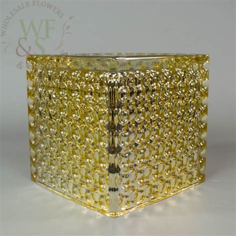 Square Gold Mirrored Glass Cube Vase Dimple Effect 6x6 Mirrored Glass Glass Cube Gold Mirror
