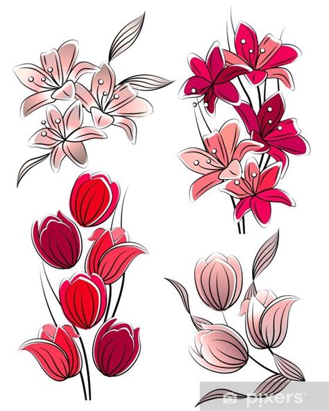 Dental concept illustrations for logos. Adesivo Set di fiori stilizzati: tulipani e gigli • Pixers® - Viviamo per il cambiamento