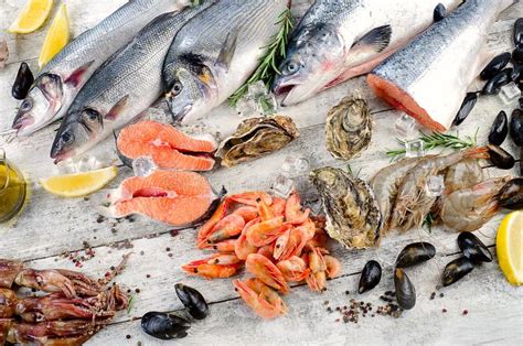 Fresh Fish And Seafood With Aromatic Herbs And Spices Stock Image
