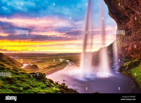 Seljalandsfoss Waterfall At Sunset Iceland Stock Photo Alamy