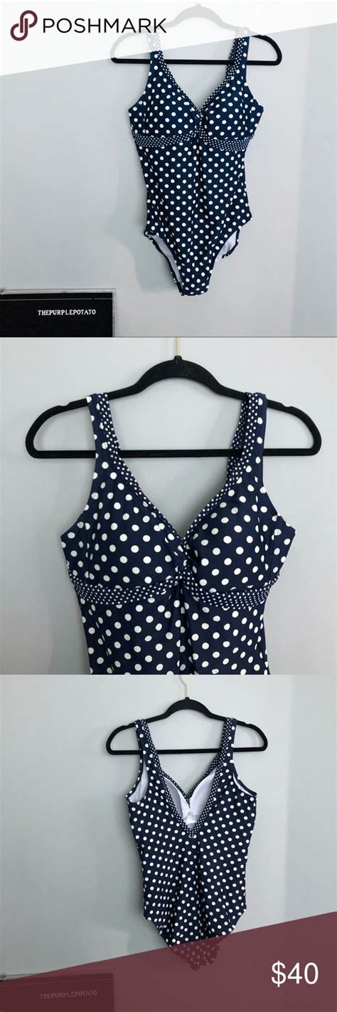 Boden Navy And White Polka Dot One Piece Swimsuit Navy And White One