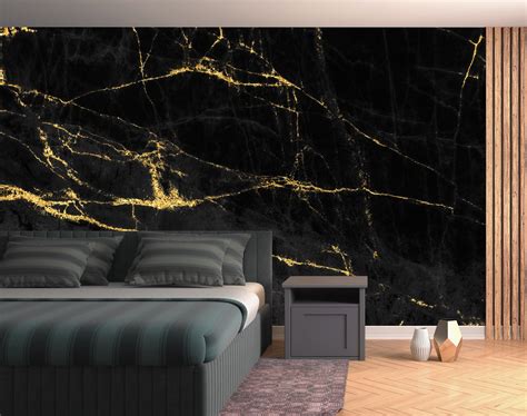 Black And Gold Fluid Wallpaper Marble Ancient Art Modern Etsy