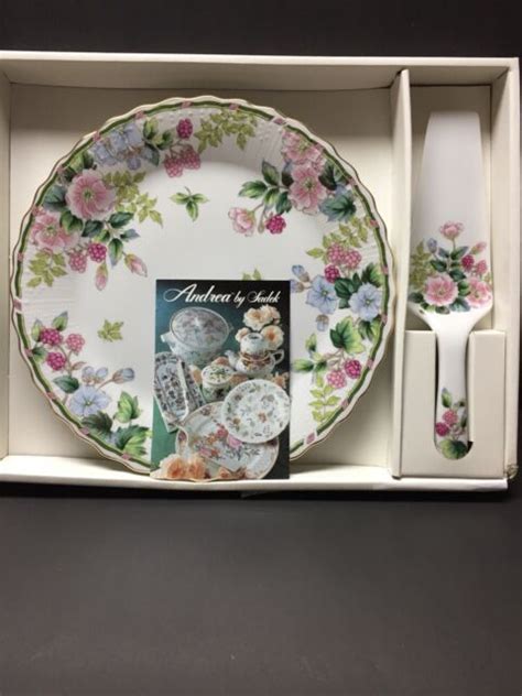 Andrea By Sadek Cake Plate And Server 10 Flowers And Berries 8894 Ebay