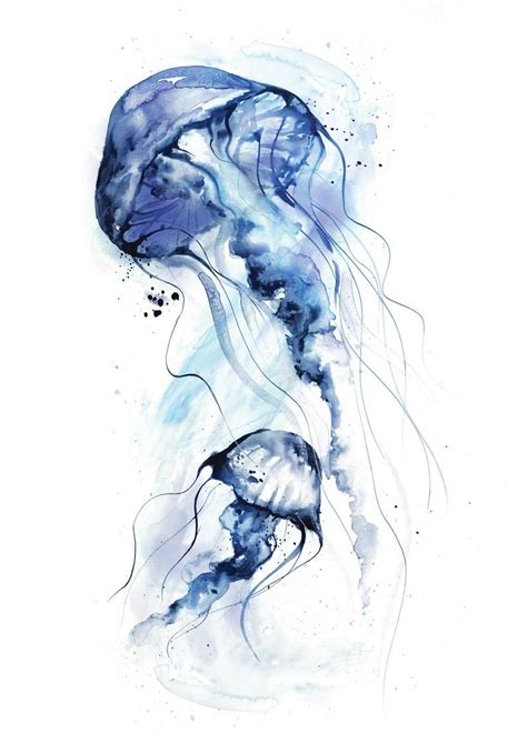 Ensemble De 3 Jellyfish Watercolor Painting Art Sea Ocean Etsy In