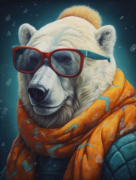 Premium Photo Polar Bear With Glasses In Wintery Clothing And A