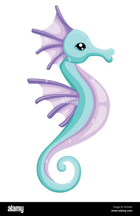 Vector Cute Cartoon Seahorse For Your Design Isolated On White
