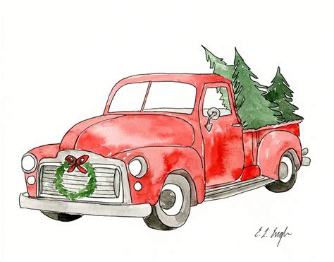 Rustic Christmas Truck Original Watercolor Painting Vintage Etsy