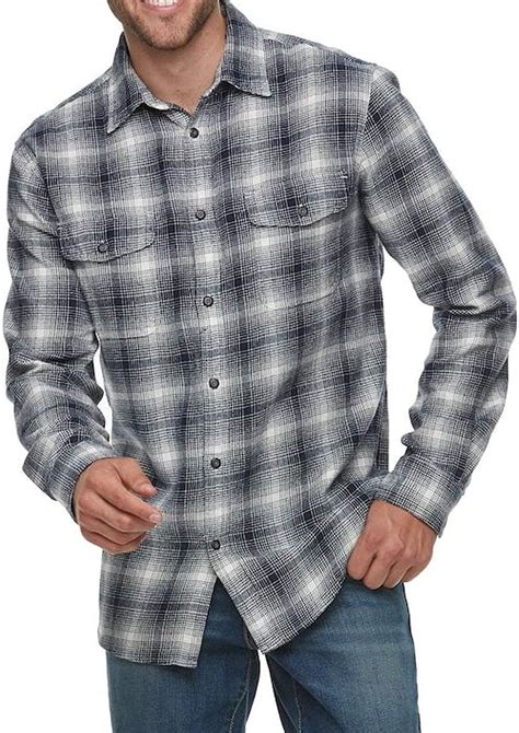 Mens 100 Cotton Extra Soft Flannel Shirt Grey Ombre Plaid 2 Pockets