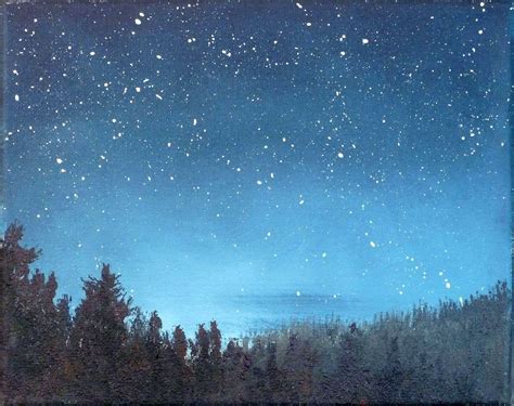 Night Sky Small Stars Landscape Painting 8x10 Astronomy Starry Night