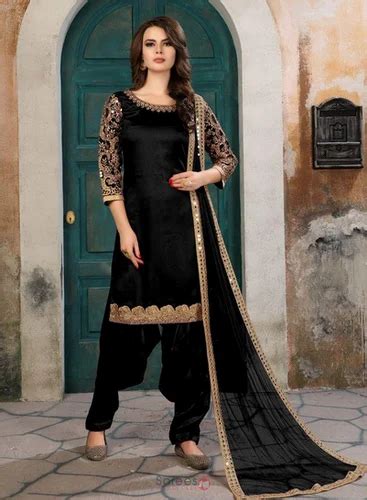 Black 34 46 Inch Art Silk Heavy Embroidery Work Party Wear Patiala Style Punjabi Suits
