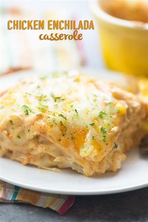 Arrange 4 tortillas to cover the bottom of baking dish. This chicken enchilada casserole tastes like my favorite ...