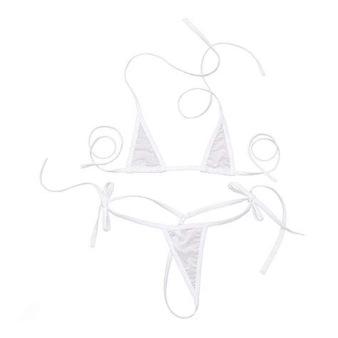 Buy Women’s Sheer Extreme Swimsuit Bikini Halterneck Top And Tie Sides Micro Bikini Thong Sets