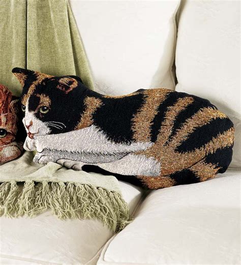 Cotton Jacquard Woven Tapestry Calico Cat Throw Pillow Wind And Weather