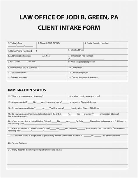 Legal Client Intake Form Template Word