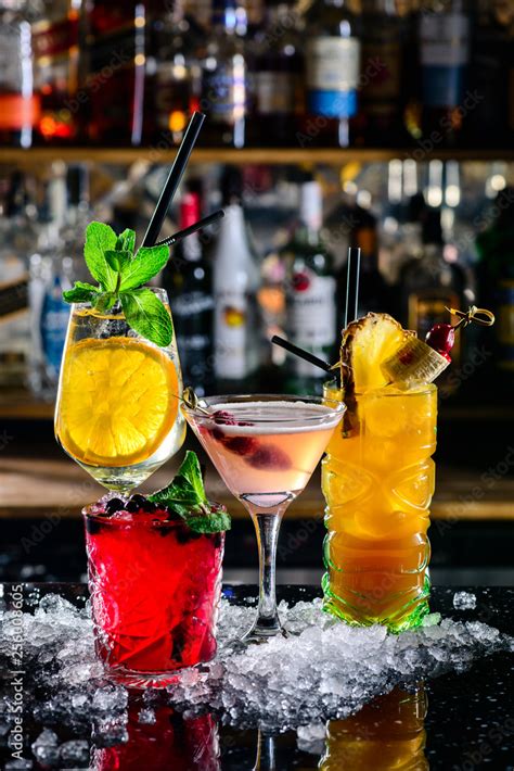 Beautiful Bright Cocktails On The Bar In The Nightclub Stock Foto Adobe Stock