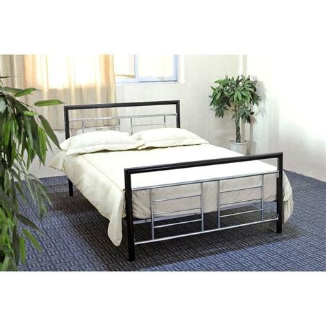Twin Size Metal Platform Bed Frame In Black And Silver With Headboard