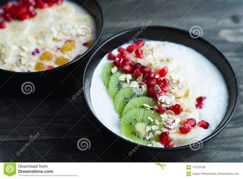 The good news is that smoothies are a breeze to make at home and can serve as truly filling, healthy options to get you. Delicious Low Calorie Yoghurt Oatmeal Smoothie Bowl Decorated Wi Stock Image - Image of energy ...