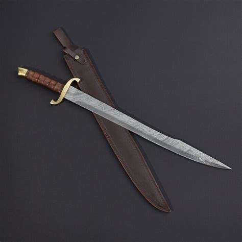Hand Forged Damascus Viking Swords Leather Sheath