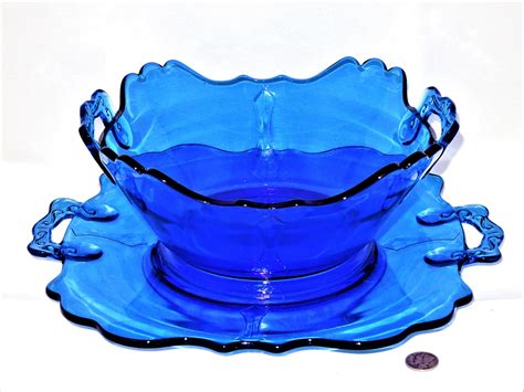 Vintage L E Smith Large Cobalt Blue Glass Bowl And Server Etsy