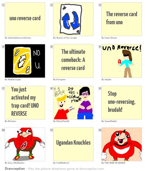 Uno reverse card refers to a playing card in the game uno which reverses the order of turns and is used as metaphorical term for a comeback or a karmic change of events. uno reverse card - Drawception