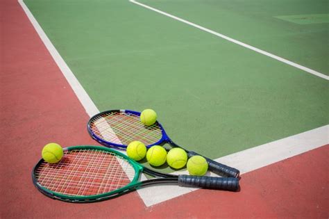 Premium Photo Tennis Racket And Balls On The Tennis Court