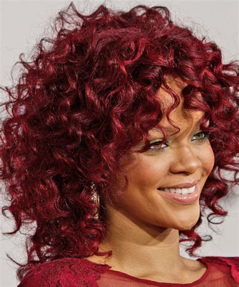 Rihanna Red Mid Length Corkscrew Curls